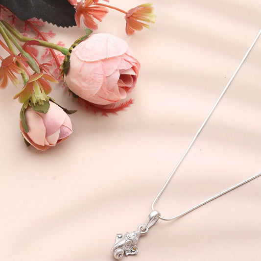Sterling Silver (92.5% Purity) Pure Silver God Ganesha Chain Pendant (Locket with Box Chain-22 inches) for Men & Women