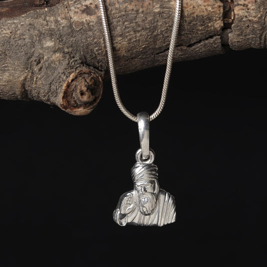 Sterling Silver 92.5 Guru Nanak Chain Pendant with Box Chain 22 Inches for Men by Akshat Sapphire MPSB7194