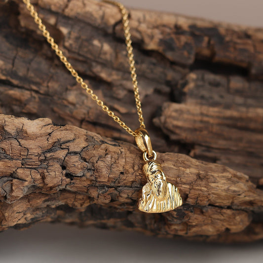 22CT Gold Plated Sterling Silver 92.5% Purity Guru Nanak Pendant with Box Chain 22 Inches for Men by Akshat Sapphire MPSB7194_Gold