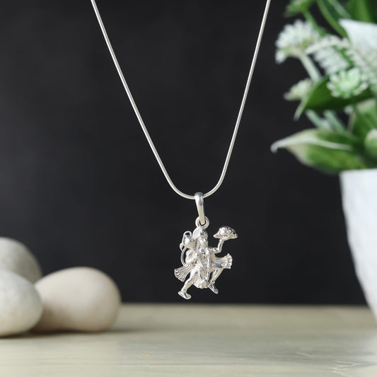Sterling Silver 92.5 God Hanuman Chain Pendant with Box Chain 22 Inches for Men by Akshat Sapphire MPSB7202