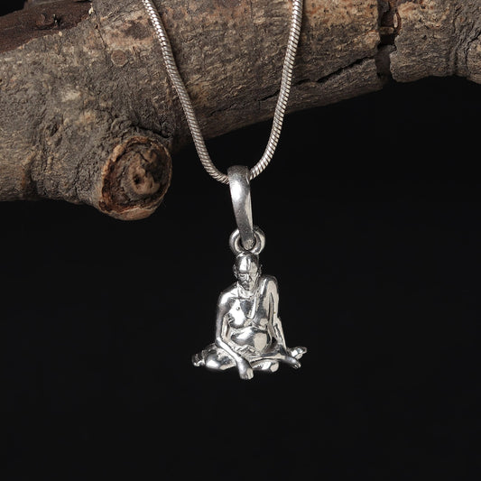 Sterling Silver 92.5 God Swami Samarth Chain Pendant with Box Chain 22 Inches for Men by Akshat Sapphire MPSB7210