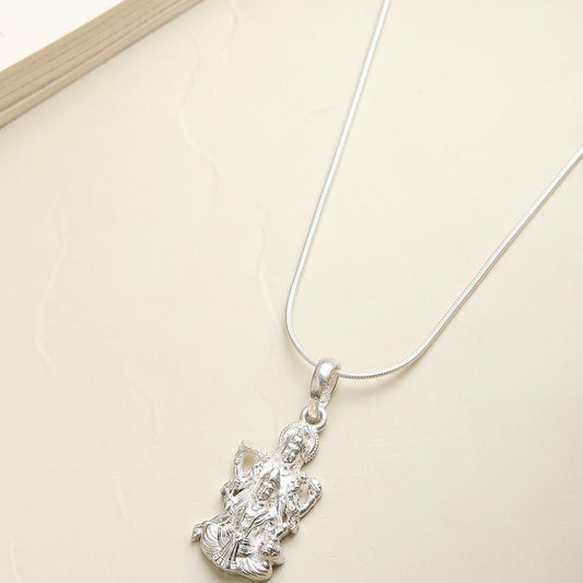 Sterling Silver (92.5% Purity) Pure Silver God Vishnu Laxmi Chain Pendant (Locket with Box Chain-22 inches) for Men & Women