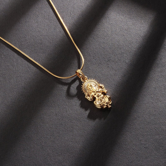 22KT Gold Plated Sterling Silver (92.5% Purity) Pure Silver God Ganesha Chain Pendant (Locket with Box Chain-22 inches) for Men & Women