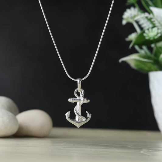 Sterling Silver 92.5 Fashionable Anchor pendant with Box Chain 22 Inches for Men by Akshat Sapphire MPSB7263