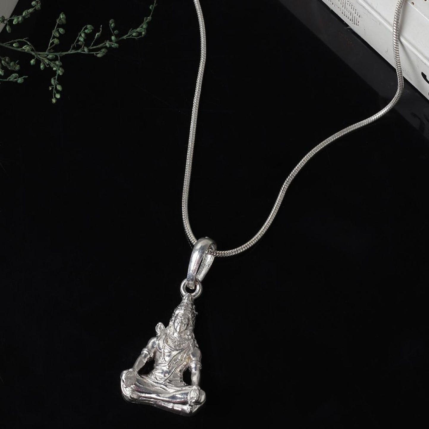Akshat Sapphire Sterling Silver (92.5% purity) God Shiva Chain Pendant (Pendant with Box Chain-22 inches) for Men & Women Pure Silver Lord Shiv Chain Locket for Good Health & Wealth