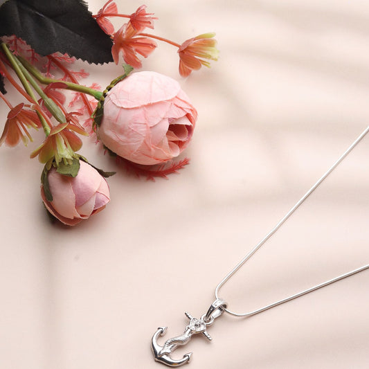 Sterling Silver (92.5% Purity) Pure Silver Ship Anchor Chain Pendant (Locket with Box Chain-22 inches) for Men & Women