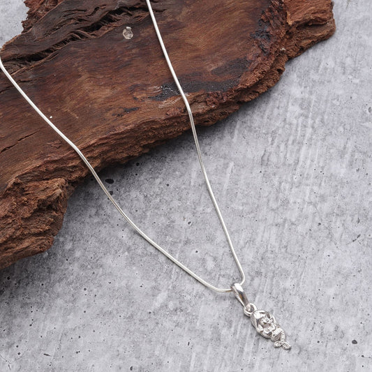 Sterling Silver 92.5 Mermaid Chain Pendant with Box Chain 22 Inches for Men by Akshat Sapphire MPSB7299