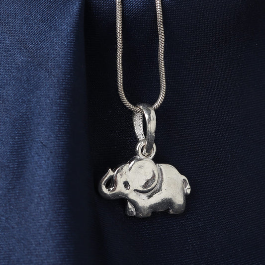 Sterling Silver 92.5 Elephant Chain Pendant with Box Chain 22 Inches for Men by Akshat Sapphire MPSB7303