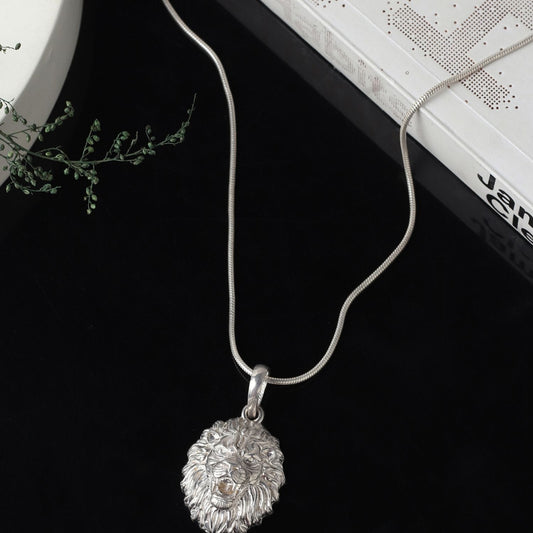 Sterling Silver 92.5 God Narsimha Chain Pendant with Box Chain 22 Inches for Men by Akshat Sapphire MPSB7331