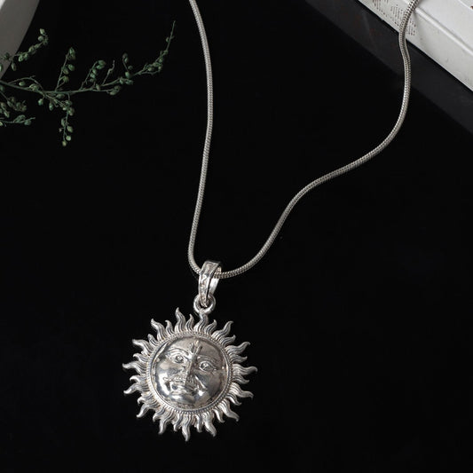 Sterling Silver 92.5 Surya Chain Pendant with Box Chain 22 Inches for Men by Akshat Sapphire MPSB7334