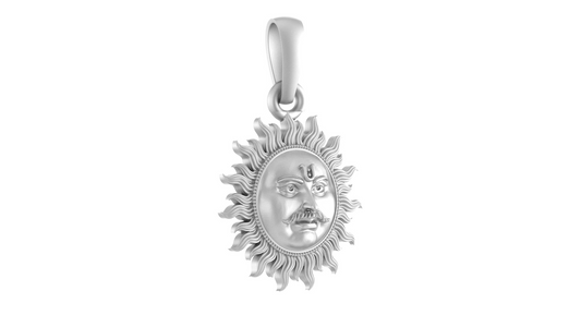 Akshat Sapphire Sterling Silver (92.5% purity) Divine God Sun Chain Pendant  (Pendant with Box Chain-22 inches) for Men & Women Pure Silver Lord Surya Chain Locket for Good Health & Wealth