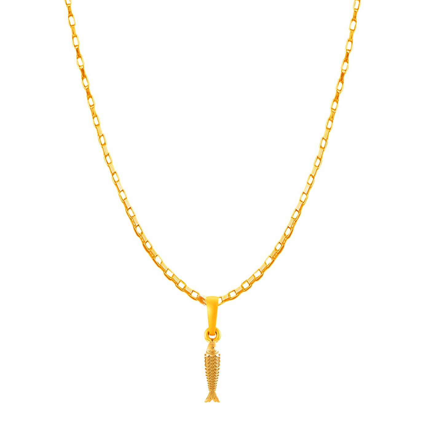 22KT Gold Plated Silver (92.5% Purity) Pure Silver Stylish and Fashionable Fish Chain Pendant (Locket with Box Chain-22 inches) for Men & Women