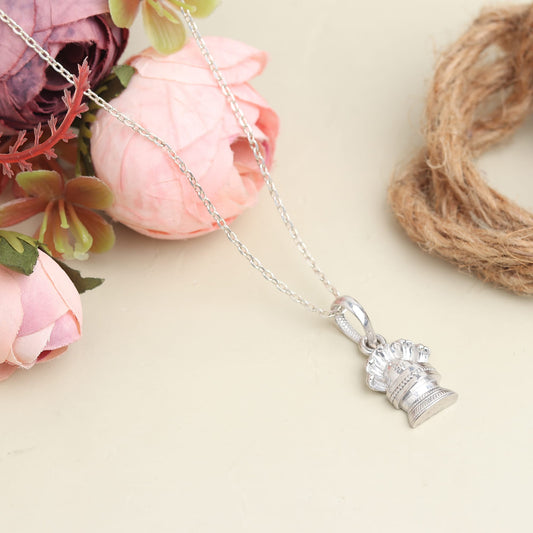 Sterling Silver 92.5 Shivling Chain Pendant with Box Chain 22 Inches for Men by Akshat Sapphire MPSB7346
