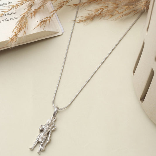 Sterling Silver 92.5 God Hanuman Chain Pendant with Box Chain 22 Inches for Men by Akshat Sapphire MPSB7348