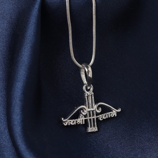 Sterling Silver 92.5 Jai Shree Shyam Chain Pendant with Box Chain 22 Inches for Men by Akshat Sapphire MPSB7350