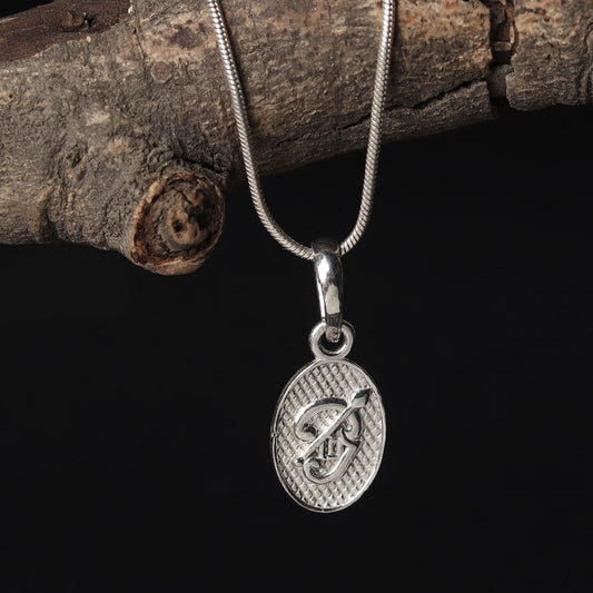 Sterling Silver 92.5 Religious Om Chain Pendant with Box Chain 22 Inches for Men by Akshat Sapphire MPSB7365