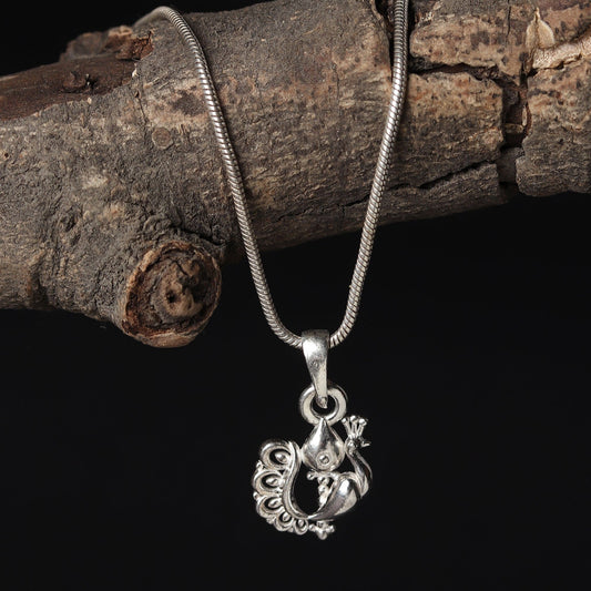Sterling Silver 92.5 Kartikeya Symbol Chain Pendant with Box Chain 22 Inches for Men by Akshat Sapphire MPSB7368