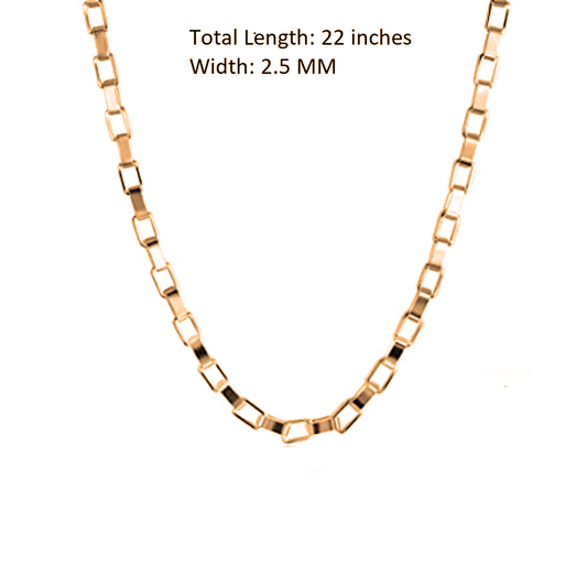 22  CT Gold Plated Silver (92.5% purity) Italian Box chain (22 inches) for Men, Boys Girls and Women