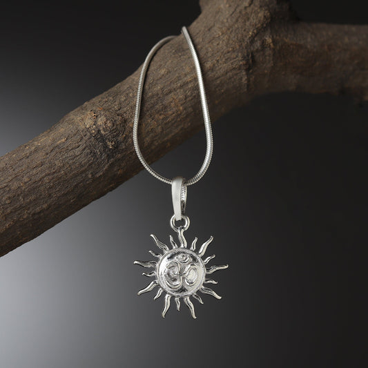 Sterling Silver (92.5% Purity) Pure Silver Spiritual Sun Chain Pendant (Locket with Curb Chain-22 inches) for Men & Women