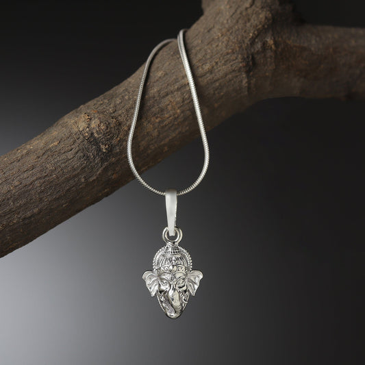 Sterling Silver (92.5% Purity) Pure Silver God Ganesha Chain Pendant (Locket with Curb Chain-22 inches) for Men & Women