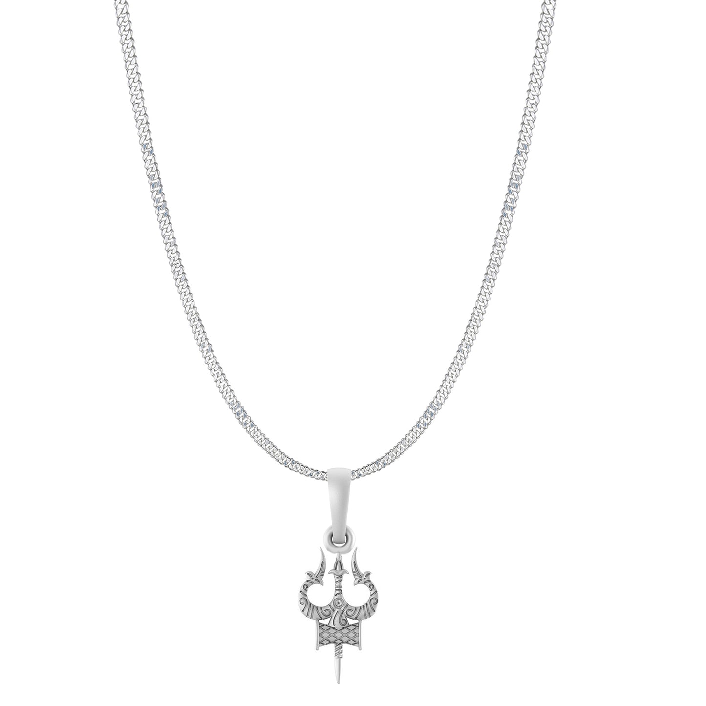 Akshat Sapphire Sterling Silver (92.5% purity) Spiritual Shiva Trishul Chain Pendant (Pendant with Curb Chain-22 inches) for Men & Women Pure Silver Divine Shiva Trishul Chain Locket for Good Health & Wealth