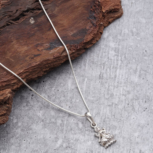 Sterling Silver 92.5 Goddess Laxmi Chain Pendant with Curb Chain 22 Inches for Men by Akshat Sapphire MPSC7013