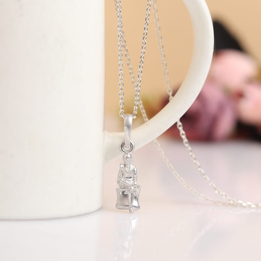 Sterling Silver 92.5 God Sai Baba Chain Pendant with Curb Chain 22 Inches for Men by Akshat Sapphire MPSC7021