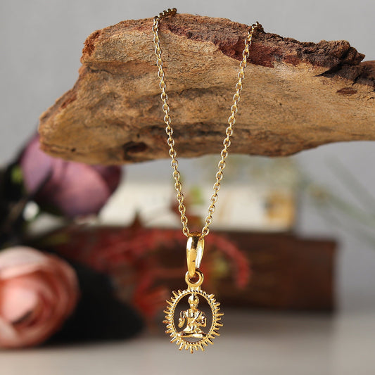 22CT Gold Plated Sterling Silver 92.5% Purity God Hanuman Pendant with Curb Chain 22 Inches for Men by Akshat Sapphire MPSC7086_Gold