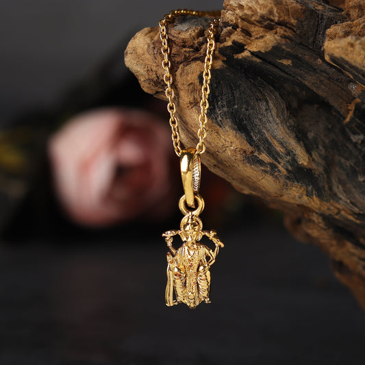 22KT Gold Plated Sterling Silver (92.5% Purity) Pure Silver God Ganesha Chain Pendant (Locket with Curb Chain-22 inches) for Men & Women