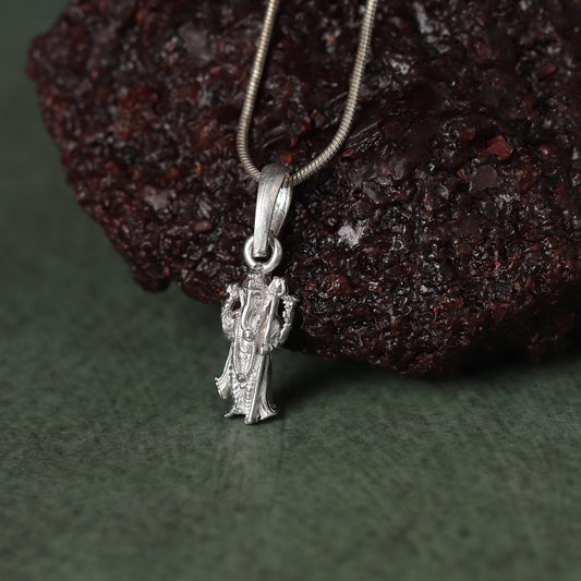 Sterling Silver 92.5 God Ganesh Chain Pendant with Curb Chain 22 Inches for Men by Akshat Sapphire MPSC7128