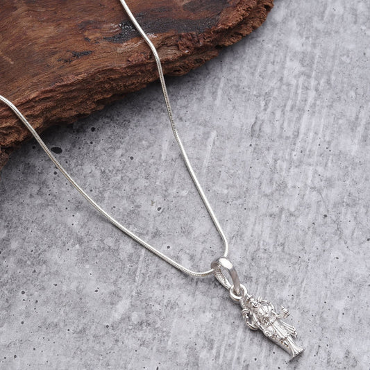 Sterling Silver 92.5 Goddess Laxmi Chain Pendant with Curb Chain 22 Inches for Men by Akshat Sapphire MPSC7151