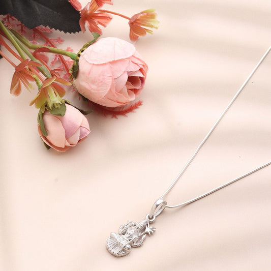 Sterling Silver 92.5 Goddess Lalitha Devi Chain Pendant with Curb Chain 22 Inches for Men by Akshat Sapphire MPSC7182