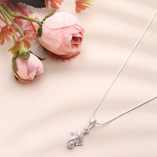 Sterling Silver 92.5 God Ganesh Chain Pendant with Curb Chain 22 Inches for Men by Akshat Sapphire MPSC7186