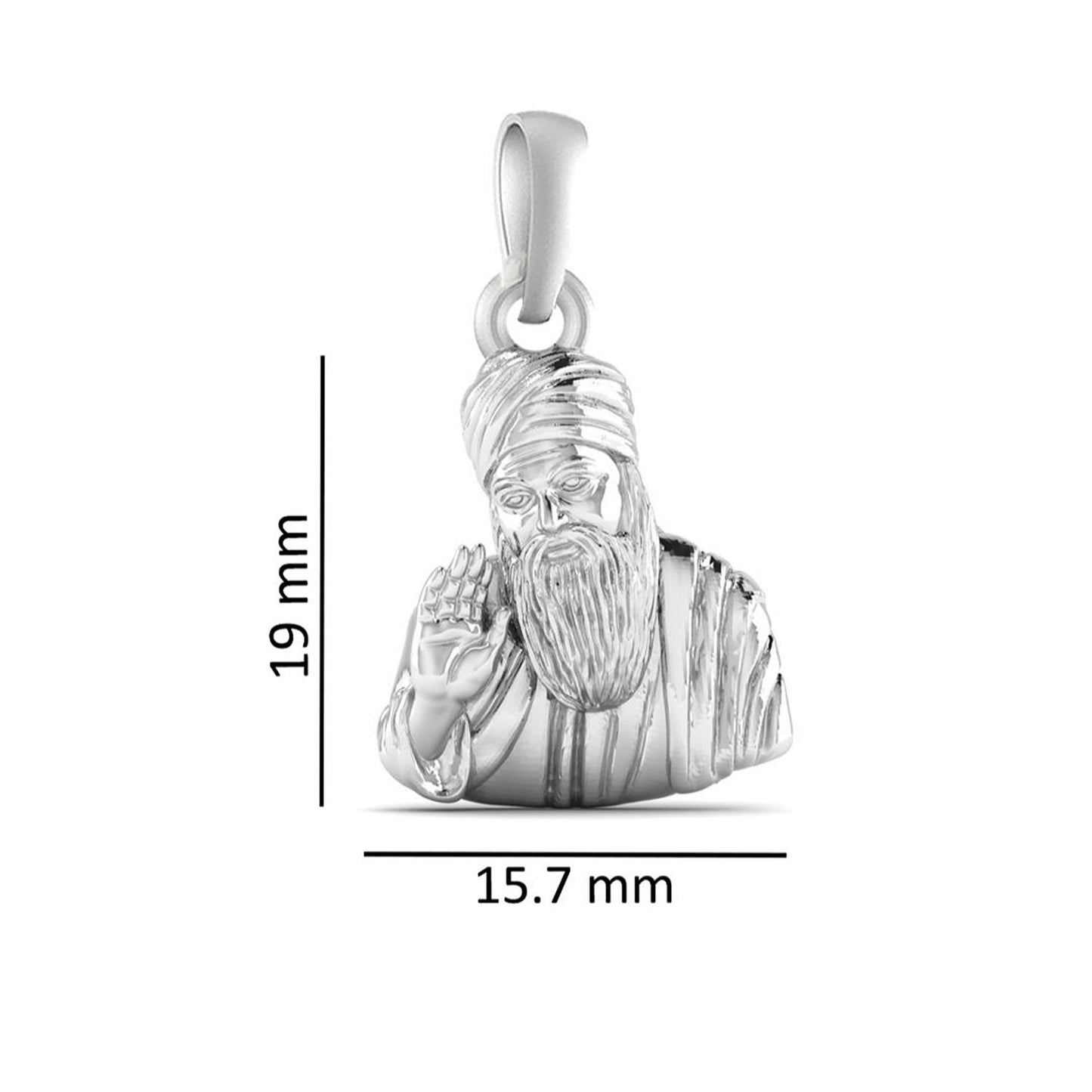 Guru Nanak Chain Pendant (Pendant with Curb Chain-22 inches) for Men and women Pure Silver spiritual Punjabi Sikh Sardar Baba Guru Nanak Chain Locket for Good Luck, Health & Wealth