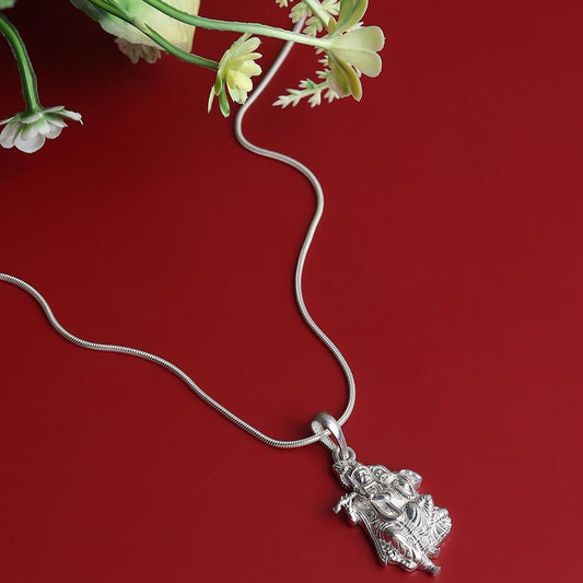 Sterling Silver (92.5% Purity) Pure Silver God Radha Krishna Chain Pendant (Locket with Curb Chain-22 inches) for Men & Women