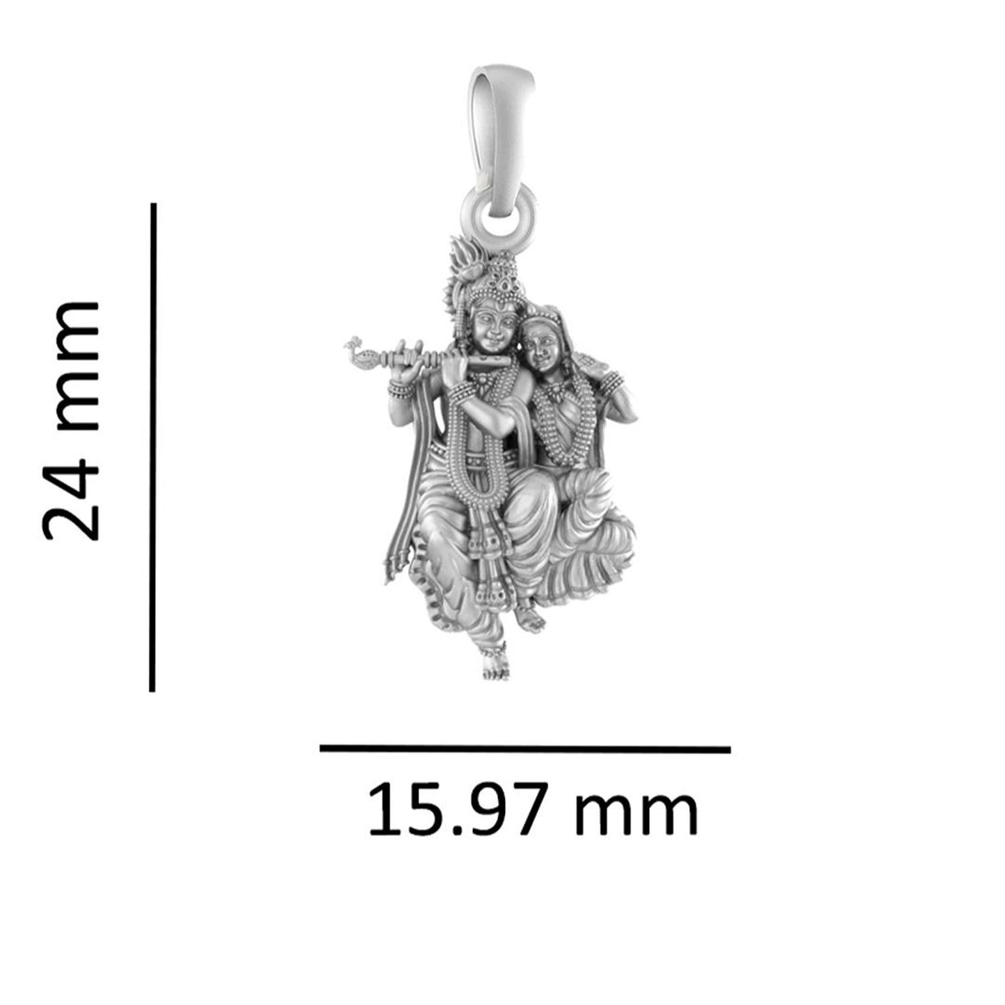Akshat Sapphire Sterling Silver (92.5% purity) God Radha Krishna Chain Pendant (Pendant with Curb Chain-22 inches) for Men & Women Pure Silver Lord Radha kishan Chain Locket for Good Health & Wealth