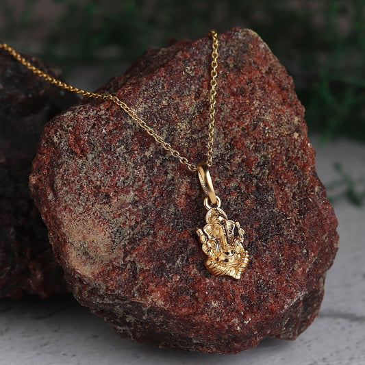 22KT Gold Plated Sterling Silver (92.5% Purity) Pure Silver God Ganesha Chain Pendant (Locket with Curb Chain-22 inches) for Men & Women