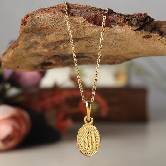 22KT Gold Plated Religious God Allah Barkat Chain Pendant (Locket with Curb Chain-22 inches) for Men and women
