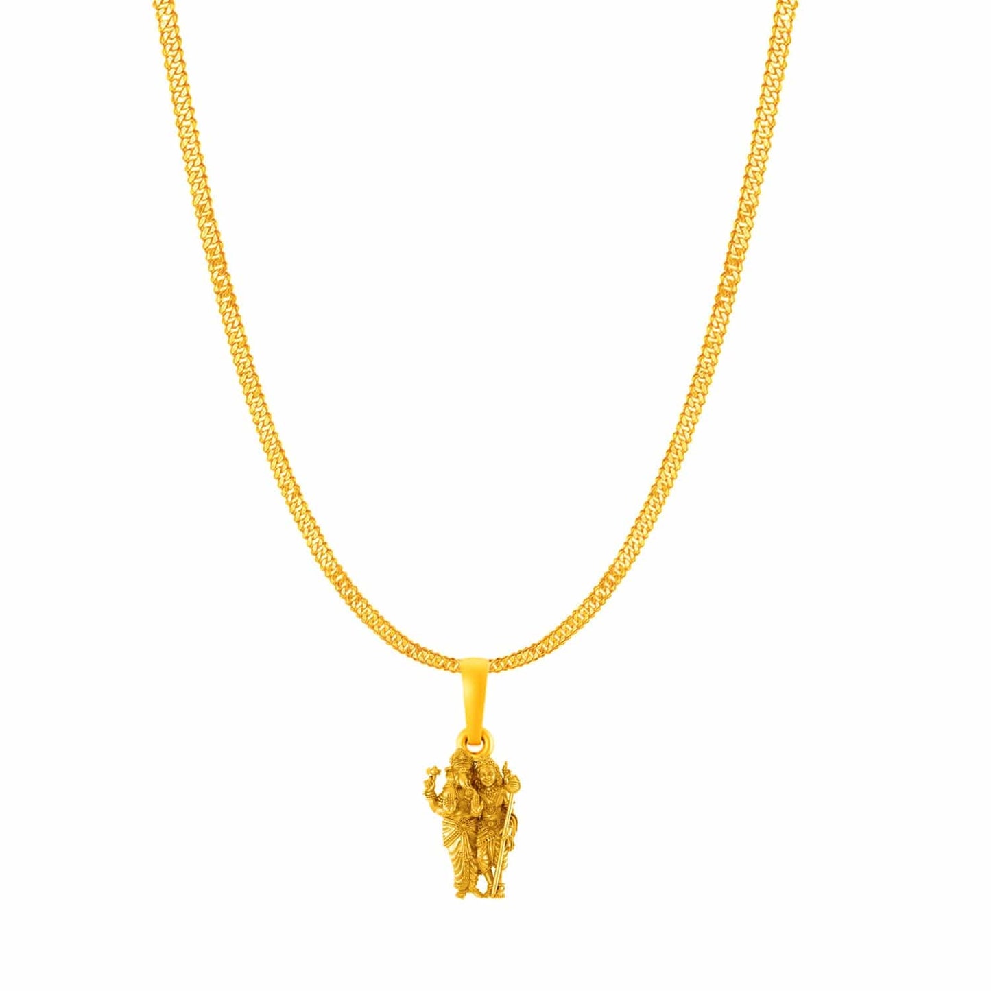 Akhsat Sapphire 22KT Gold Plated Sterling Silver (92.5% purity) God Ganesh kartikeya Brother Chain Pendant (Pendant with Curb Chain-22 inches) for Men & Women Pure Silver Lord Ganapathy Murugan Chain Locket for Good Health & Wealth