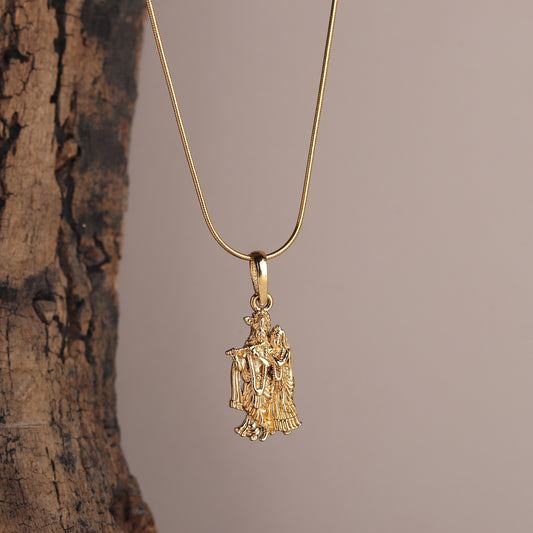 22KT Gold Plated Sterling Silver (92.5% Purity) Pure Silver God Radha Krishna Chain Pendant (Locket with Curb Chain-22 inches) for Men & Women