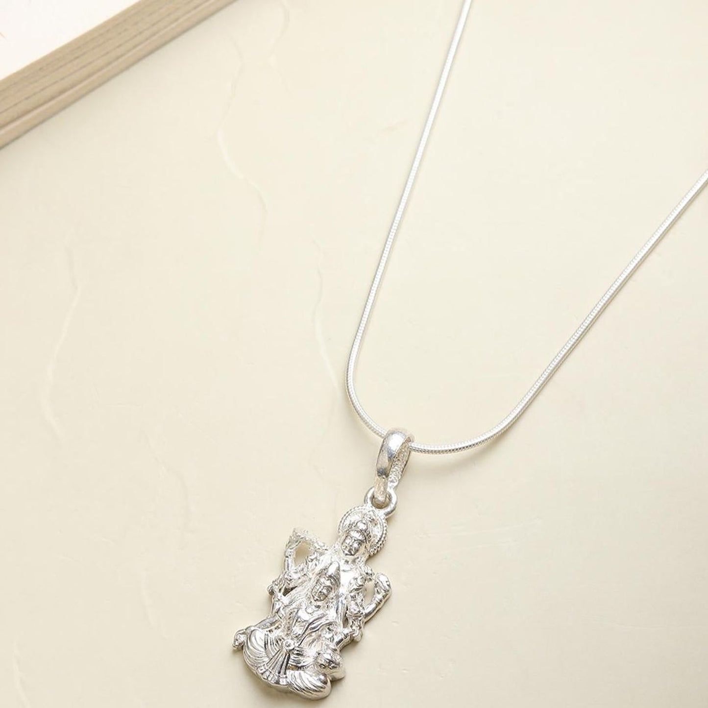 Akshat Sapphire Sterling Silver (92.5% purity) God Vishnu Laxmi Chain Pendant (Pendant with Curb Chain-22 inches) for Men & Women Pure Silver Lord Vishnu Lakshmi Chain Locket for Good Health & Wealth