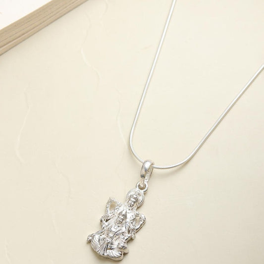 Sterling Silver 92.5 God Vishnu Laxmi Chain Pendant with Curb Chain 22 Inches for Men by Akshat Sapphire MPSC7229