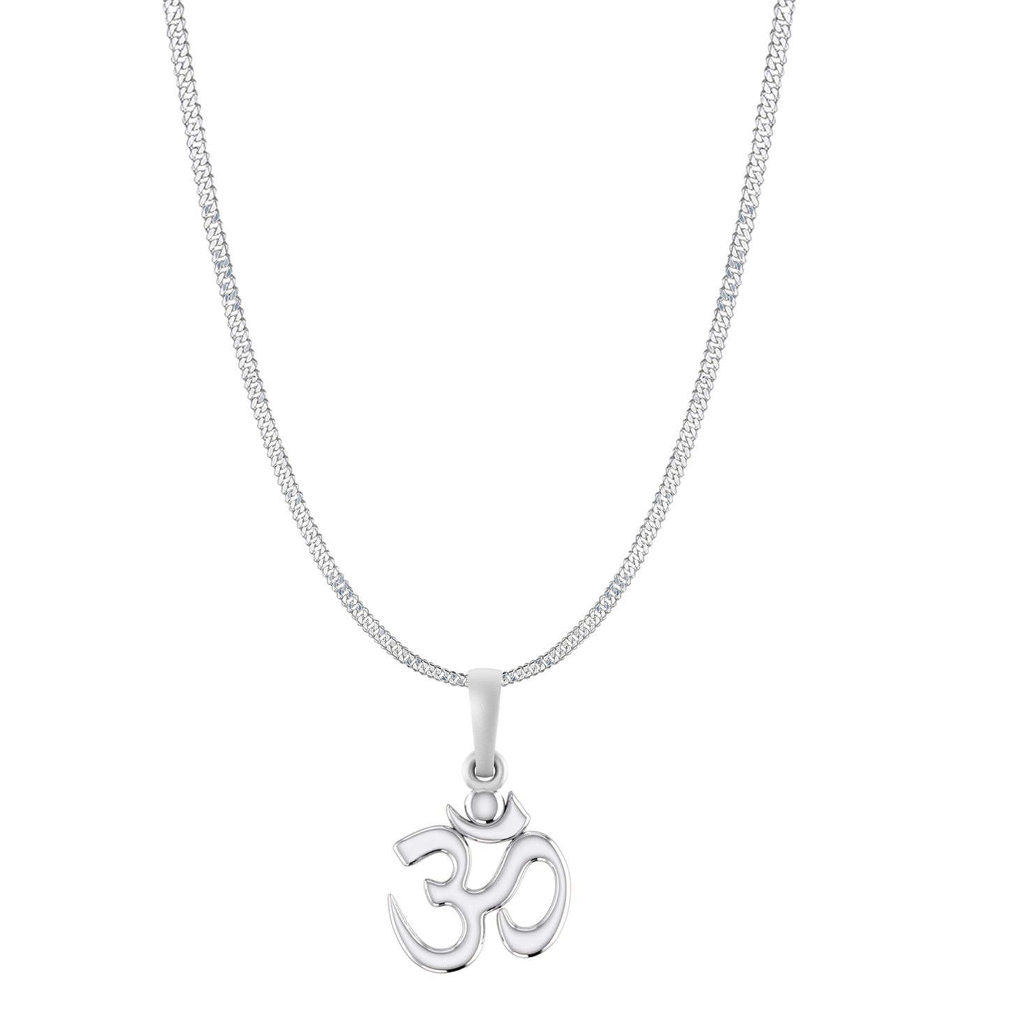 Akshat Sapphire Sterling Silver (92.5% purity) Spiritual OM Chain Pendant (Pendant with Curb Chain-22 inches) for Men & Women Pure Silver Divine OM Chain Locket for Health & Wealth