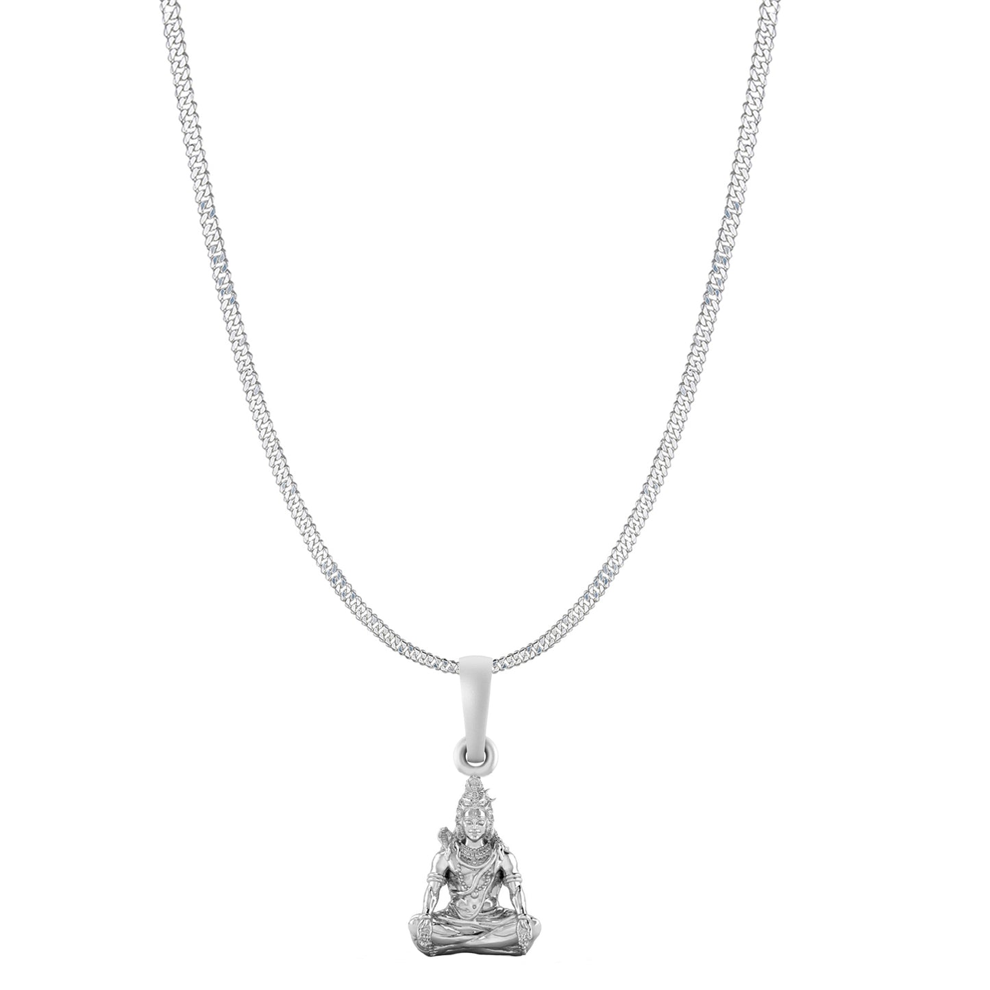 Akshat Sapphire Sterling Silver (92.5% purity) God Shiva Chain Pendant (Pendant with Curb Chain-22 inches) for Men & Women Pure Silver Lord Shiv Chain Locket for Good Health & Wealth