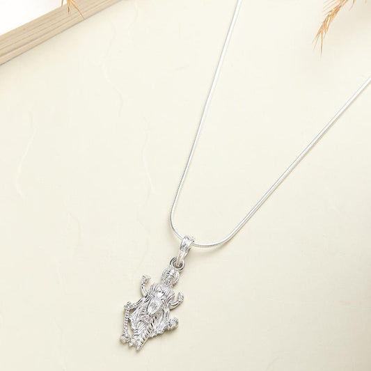 Sterling Silver 92.5 God Vishnu Chain Pendant with Curb Chain 22 Inches for Men by Akshat Sapphire MPSC7274