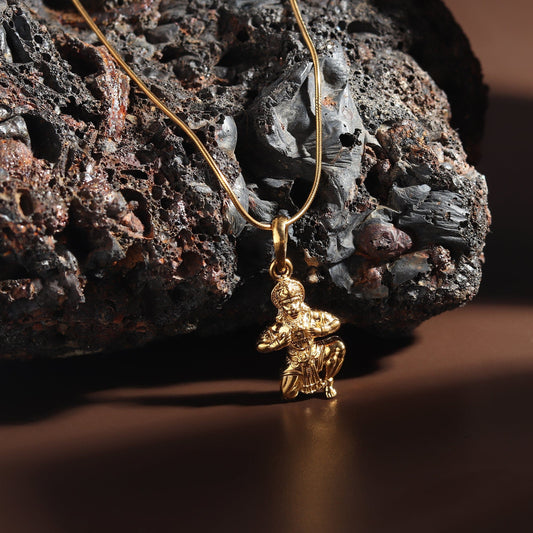 22KT Gold Plated God Hanuman/Bajrang Bali Chain Pendant (Locket with Curb Chain- 22 inches) for Men & Women