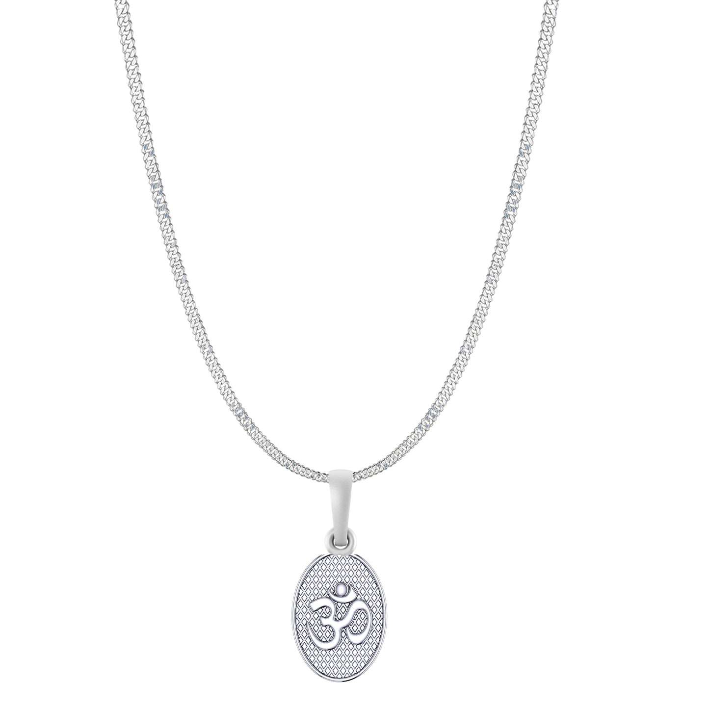 Akshat Sapphire Sterling Silver (92.5% purity) Spiritual OM Chain Pendant (Pendant with Curb Chain-22 inches) for Men & Women Pure Silver Divine OM Chain Locket for Health & Wealth