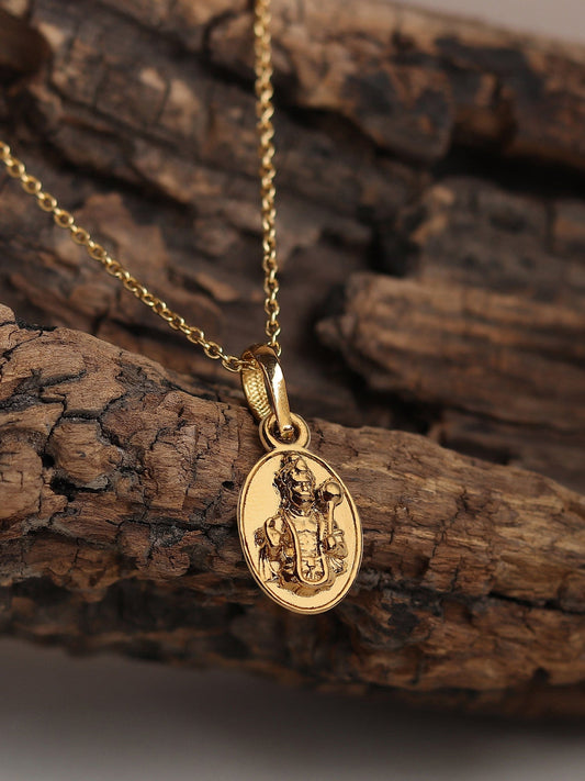 22KT Gold Plated God Hanuman/Bajrang Bali Chain Pendant (Locket with Curb Chain- 22 inches) for Men & Women