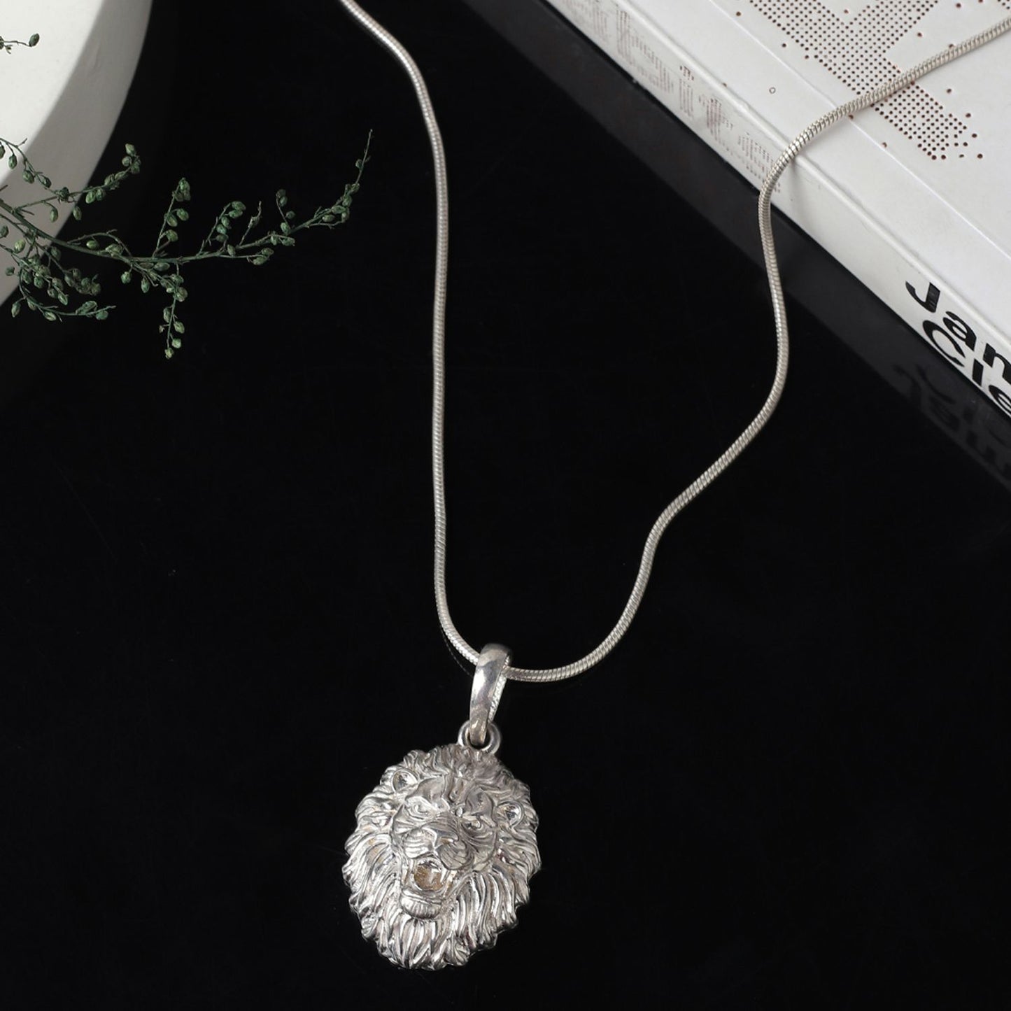 Sterling Silver (92.5% Purity) Pure Silver God Vishnu Narsimha Chain Pendant (Locket with Curb Chain-22 inches) for Men & Women