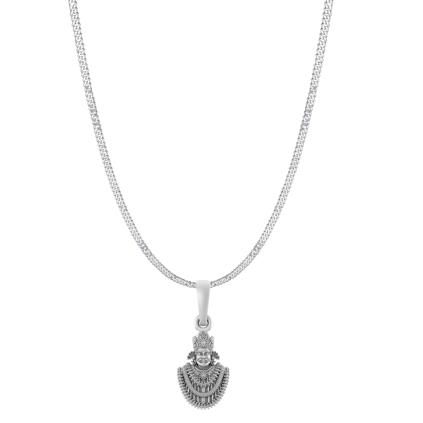 Akshat Sapphire Sterling Silver (92.5% purity) God Baba Khatu Shyam Chain Pendant (Pendant with Curb Chain- 22 inches) for Men & Women Pure Silver Lord Baba Khatu Shyam Chain Locket for Good Health & Wealth